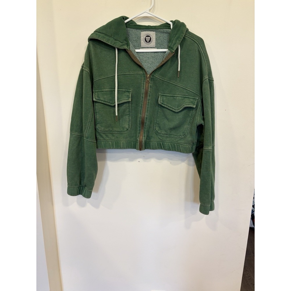 Urban Outfitters Cropped Utility Hoodie Jacket Green Cargo Pocket Streetwear M